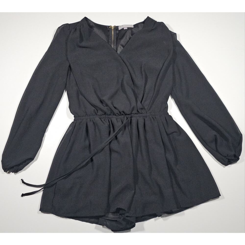 Purple Snow Women's Black Romper One Piece Size Small Tie Waist Long Sleeve